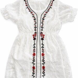 Baby Girl White Embroidered Dress 9–12M Boho Floral Swiss Dot Cottagecore-KC194